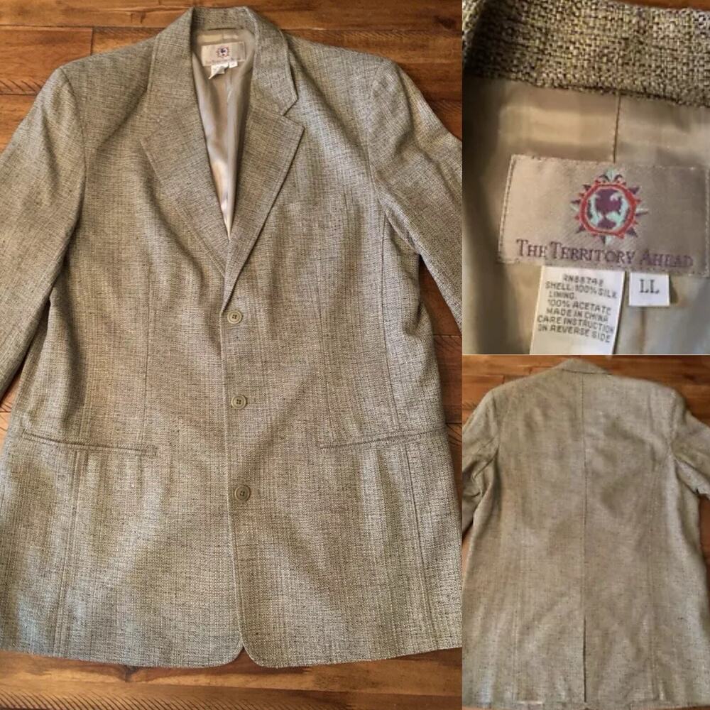 The Territory Ahead Silk Blazer Casual Or Dress Cost LARGE, LONG Tan Color SHARP